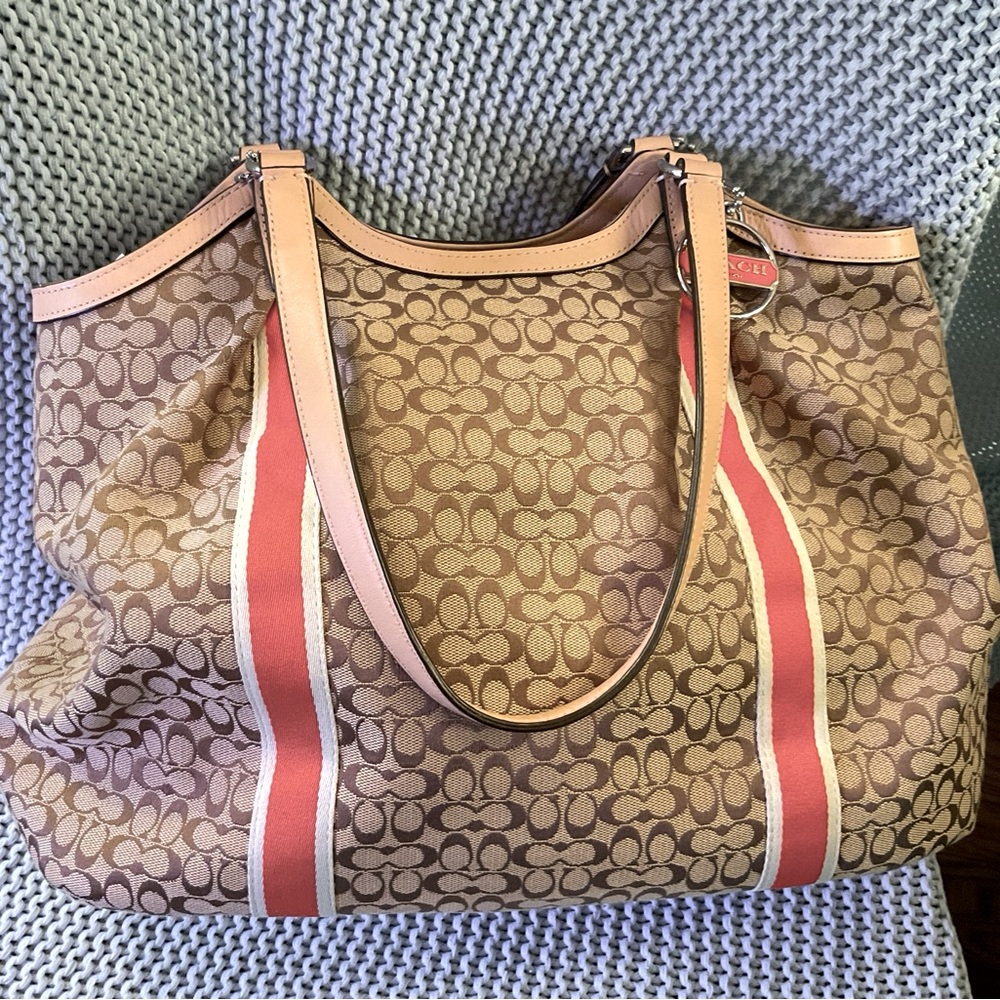 Coach Signature Orange Stripe Devin Shoulder Bag F26131